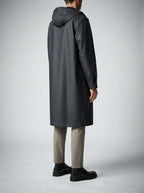 Men's Autumn Long Hooded Raincoat with Snap Fastening | Rain Mac