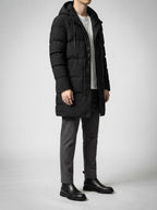 Men's Autumn Longline Hooded Padded Coat with Snap Placket | Parka Style