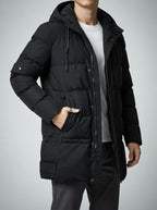 Men's Autumn Longline Hooded Padded Coat with Snap Placket | Parka Style