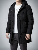Men's Autumn Longline Hooded Padded Coat with Snap Placket | Parka Style
