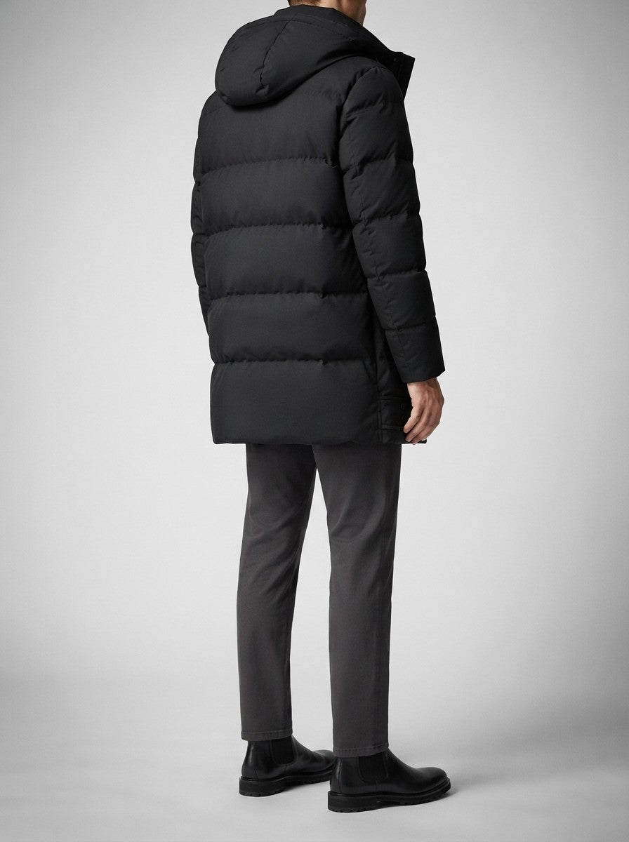 Men's Autumn Longline Hooded Padded Coat with Snap Placket | Parka Style
