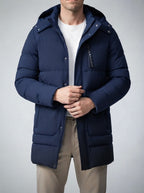Men's Autumn Longline Padded Parka Coat with Detachable Hood