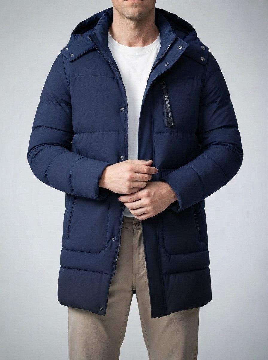 Men's Autumn Longline Padded Parka Coat with Detachable Hood