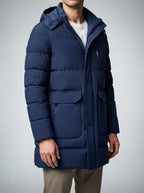 Men's Autumn Longline Padded Parka Coat with Detachable Hood