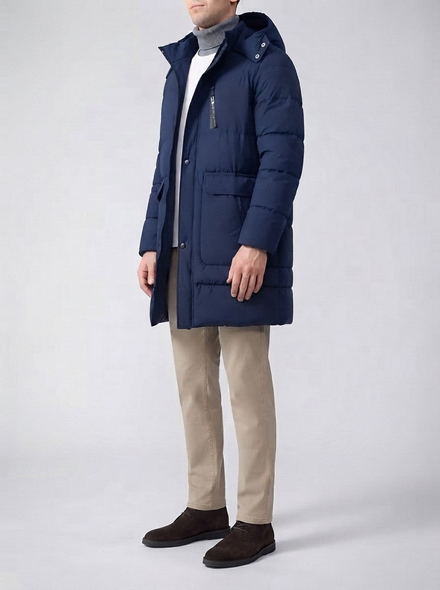 Men's Autumn Longline Padded Parka Coat with Detachable Hood