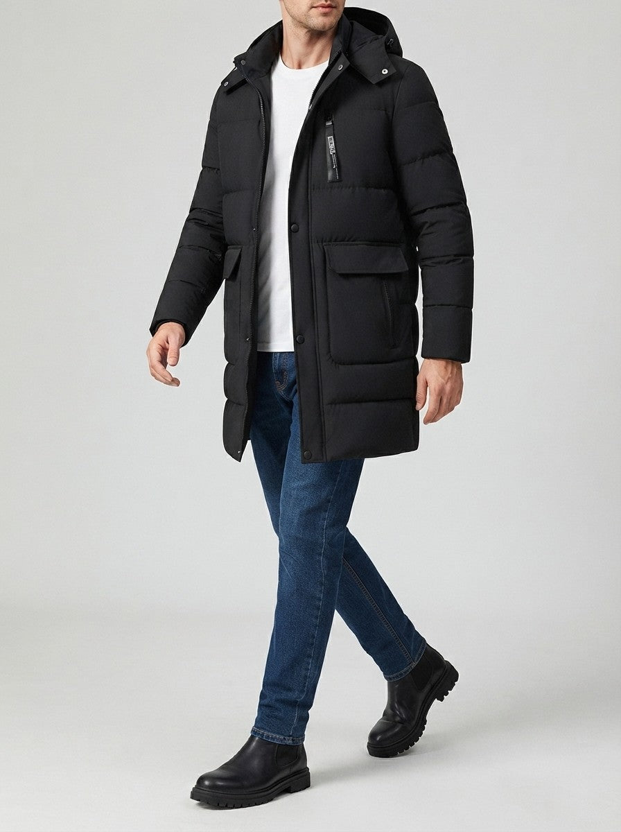 Men's Autumn Longline Padded Parka Coat with Detachable Hood