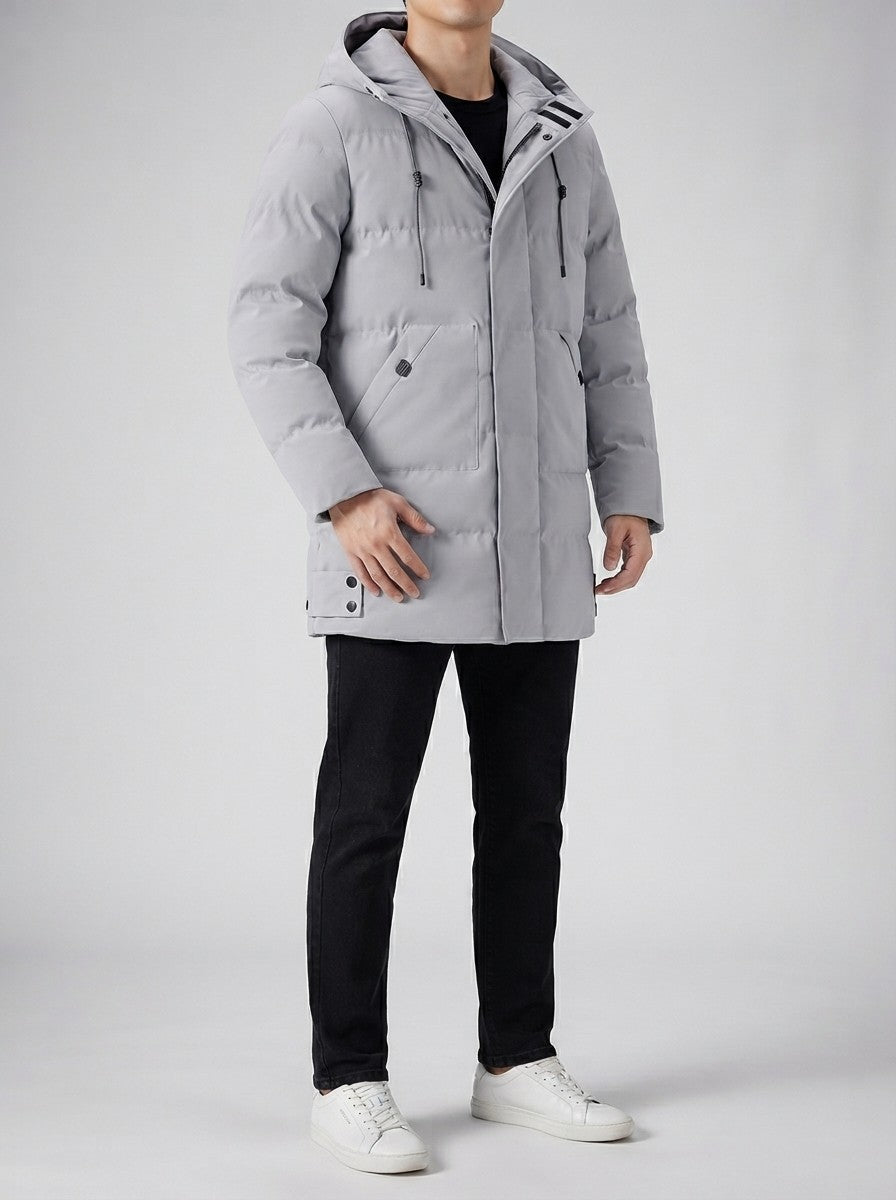 Men's Autumn Longline Puffer Coat with Zip Chest Pocket