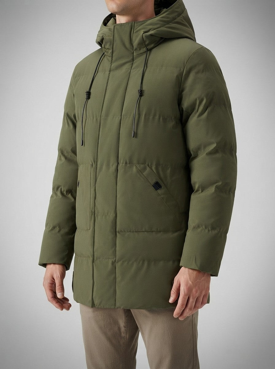 Men's Autumn Longline Puffer Coat with Zip Chest Pocket