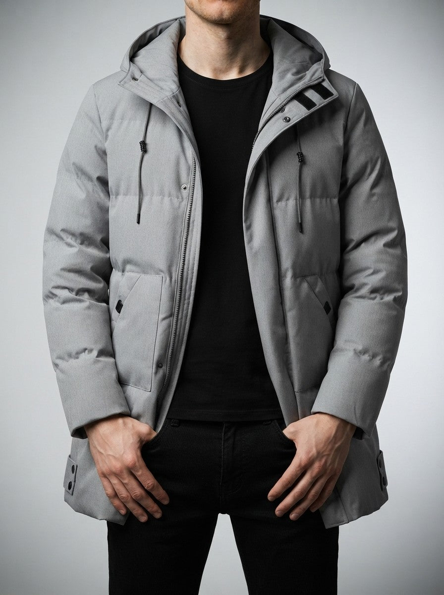 Men's Autumn Longline Puffer Coat with Zip Chest Pocket