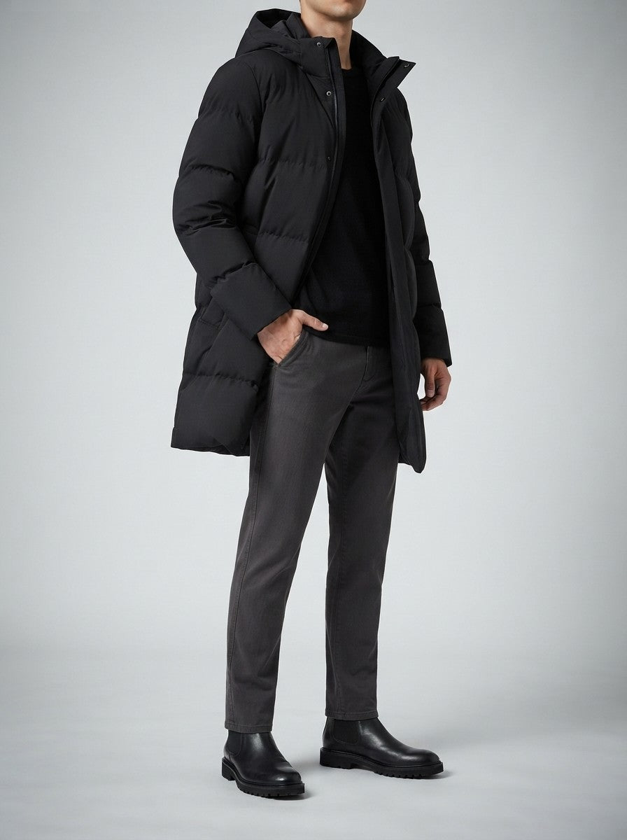 Men's Autumn Longline Puffer Coat with Zip Chest Pocket