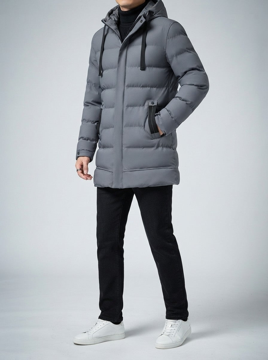 Men's Autumn Longline Quilted Puffer Coat with Hood