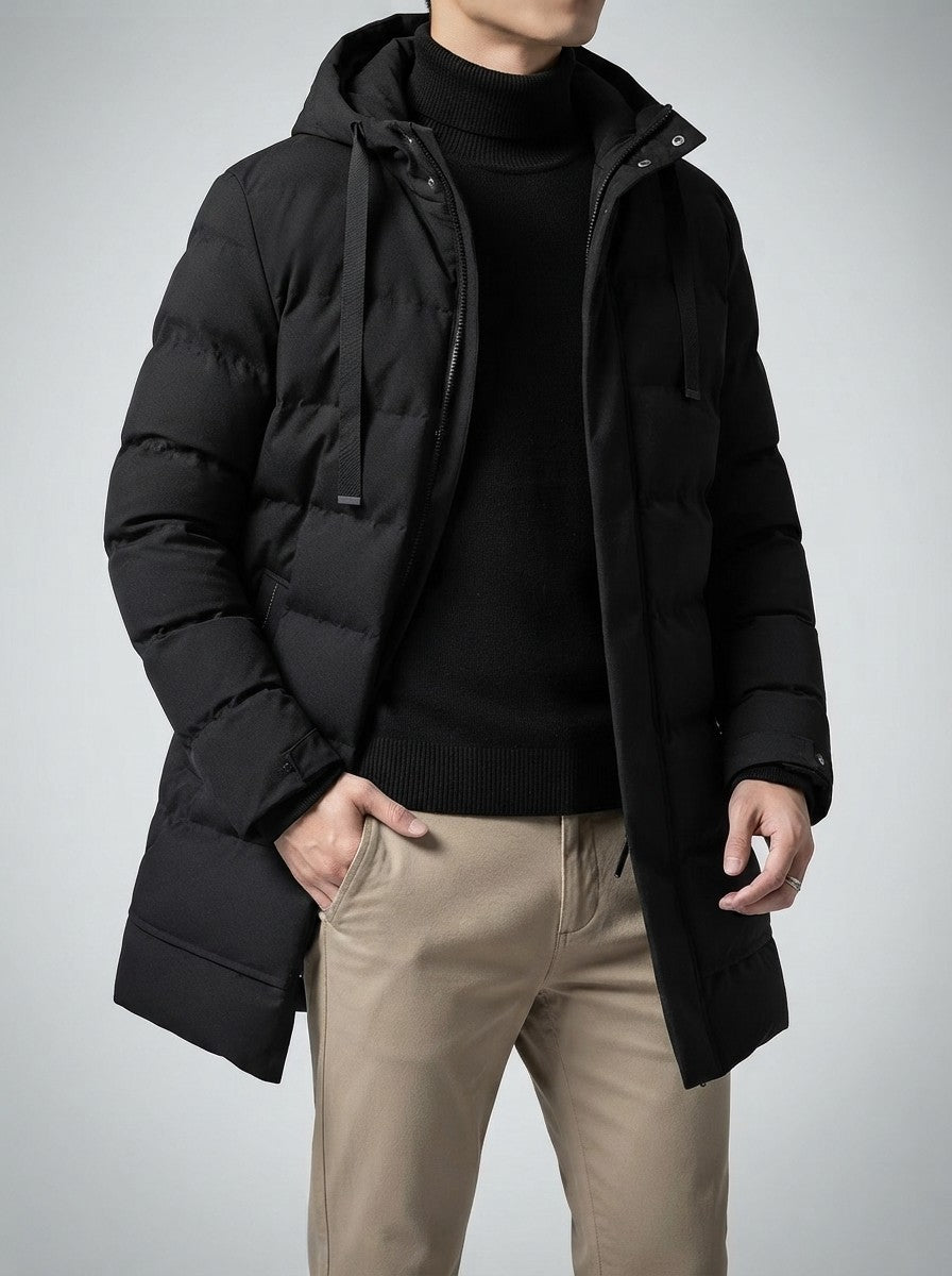 Men's Autumn Longline Quilted Puffer Coat with Hood