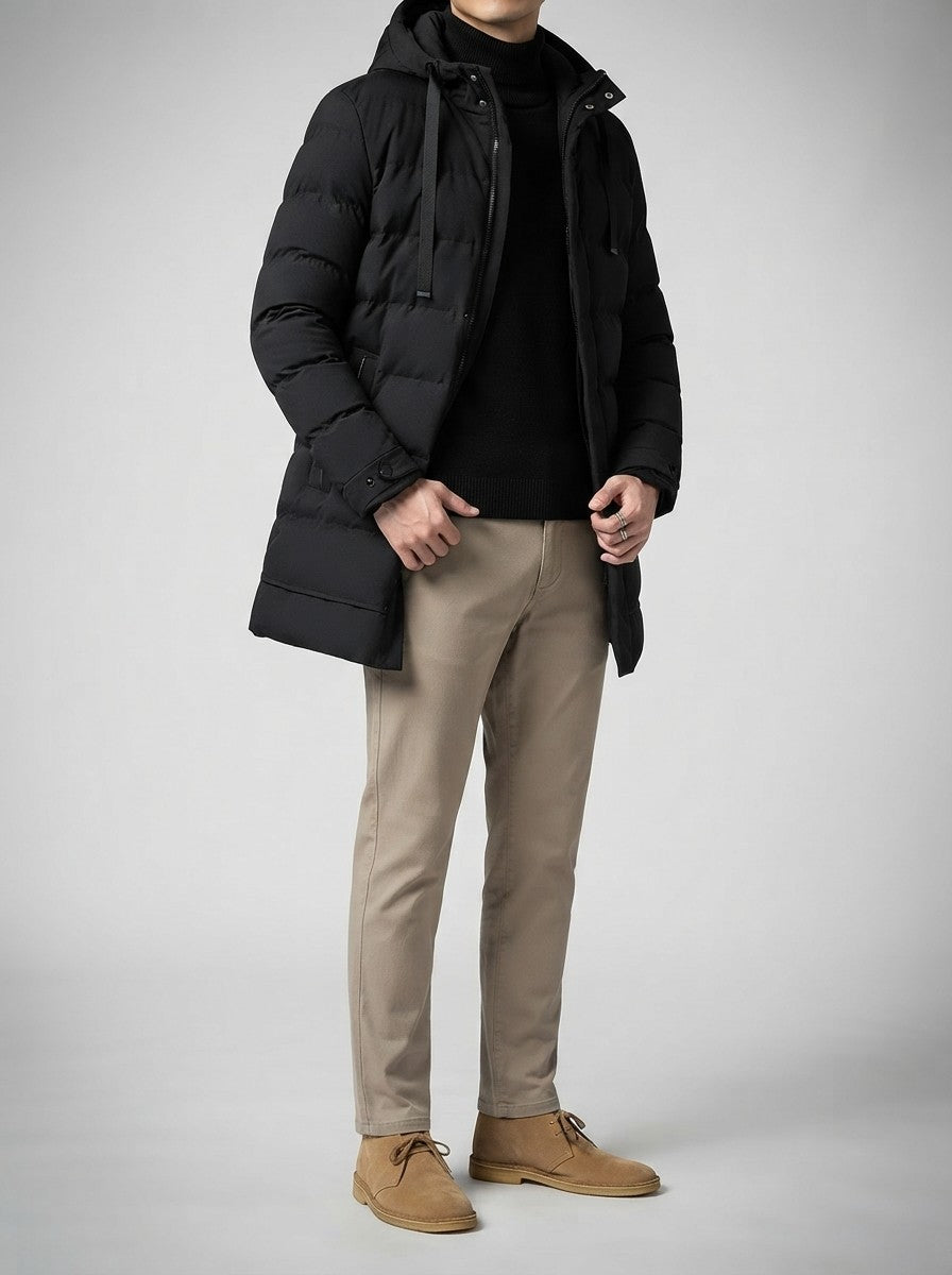 Men's Autumn Longline Quilted Puffer Coat with Hood
