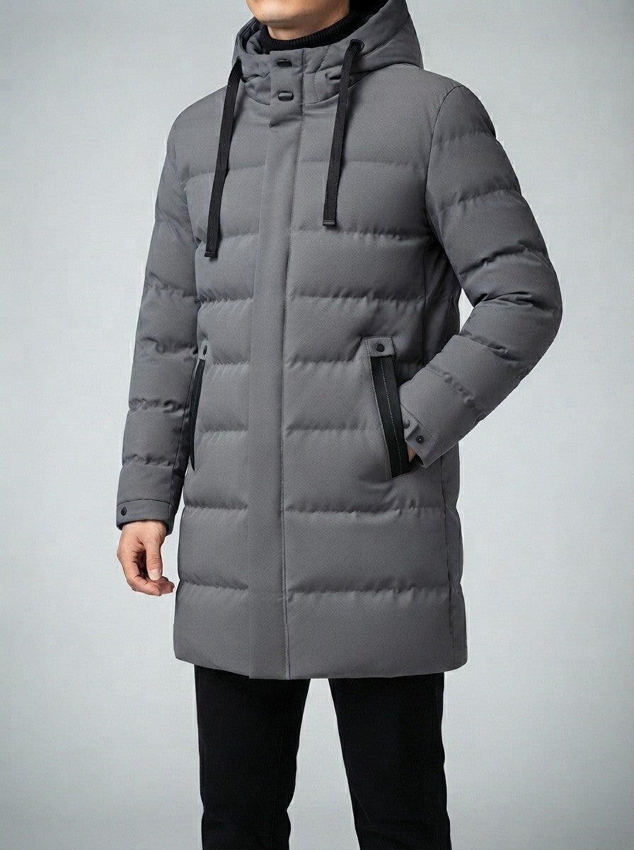 Men's Autumn Longline Quilted Puffer Coat with Hood