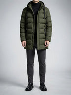 Men's Autumn Longline Quilted Puffer Coat with Hood