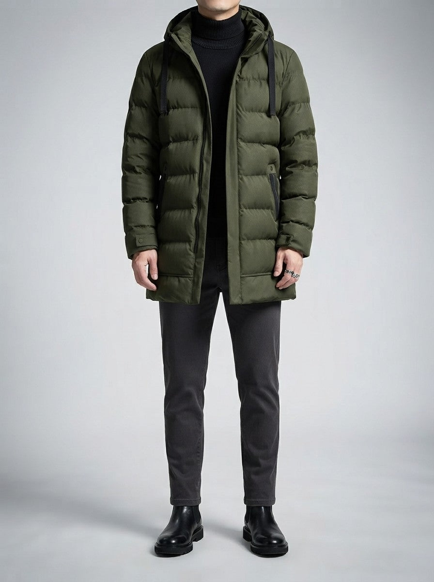 Men's Autumn Longline Quilted Puffer Coat with Hood