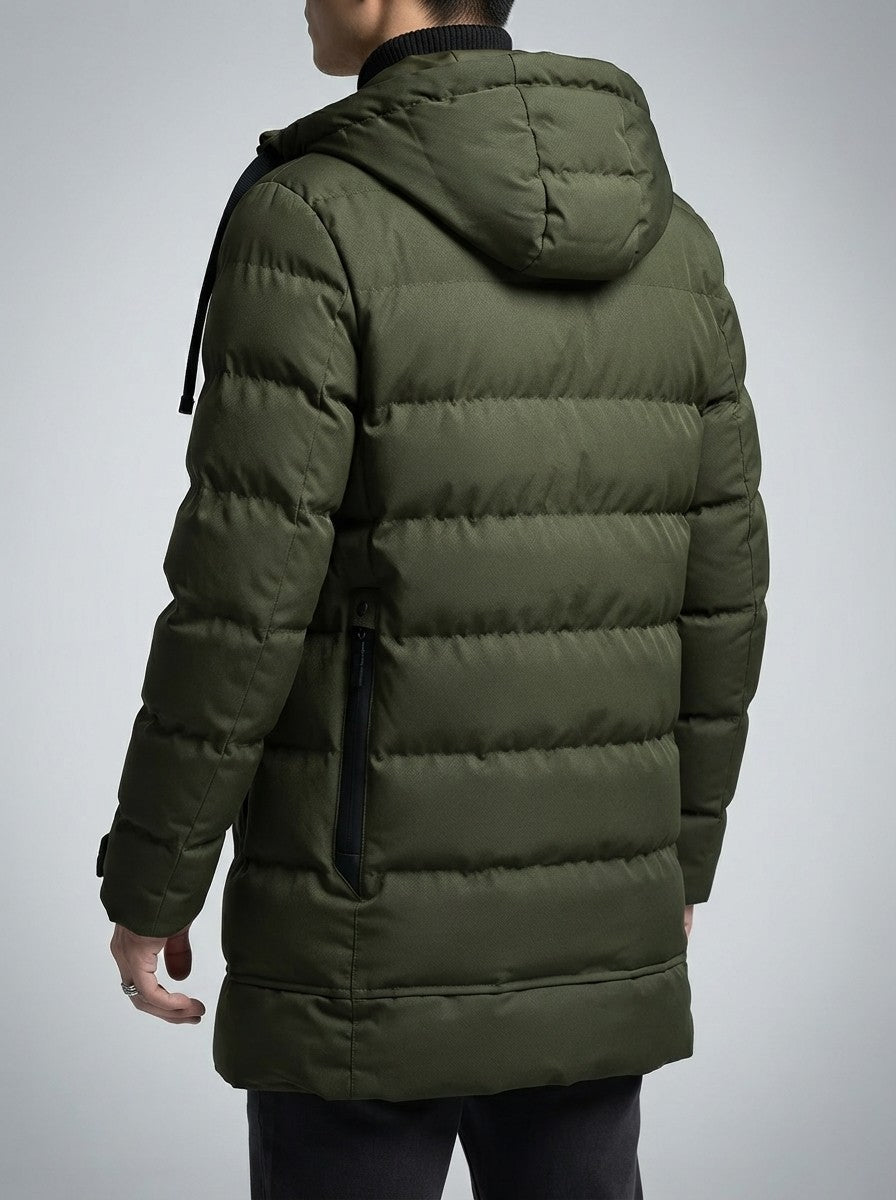 Men's Autumn Longline Quilted Puffer Coat with Hood