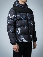 Men's Autumn Marble Print Quilted Hooded Puffer Jacket