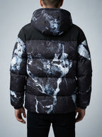Men's Autumn Marble Print Quilted Hooded Puffer Jacket