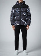 Men's Autumn Marble Print Quilted Hooded Puffer Jacket