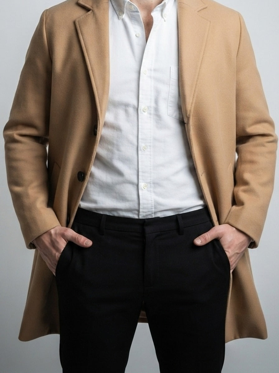 Men's Autumn Notch Lapel Single Breasted Wool Overcoat