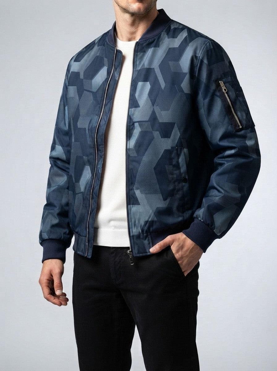 Men's Autumn Padded Bomber Jacket with Sleeve Zip Pocket