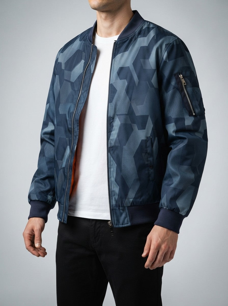 Men's Autumn Padded Bomber Jacket with Sleeve Zip Pocket