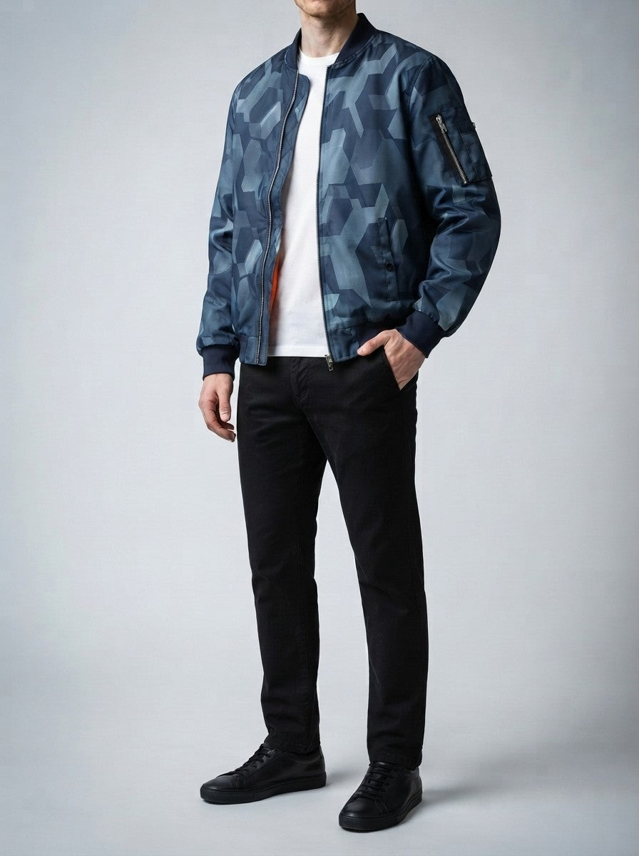 Men's Autumn Padded Bomber Jacket with Sleeve Zip Pocket