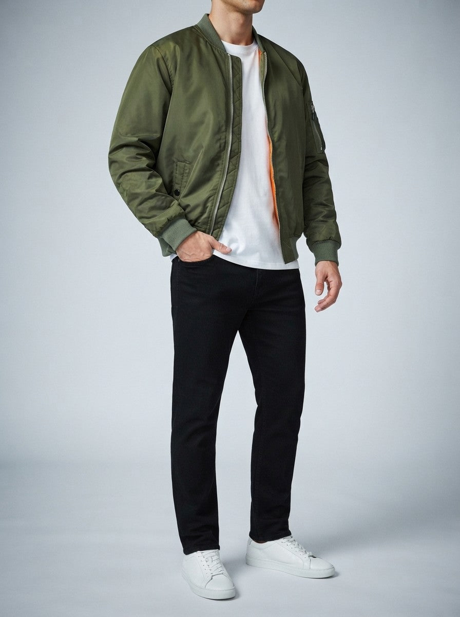 Men's Autumn Padded Bomber Jacket with Sleeve Zip Pocket