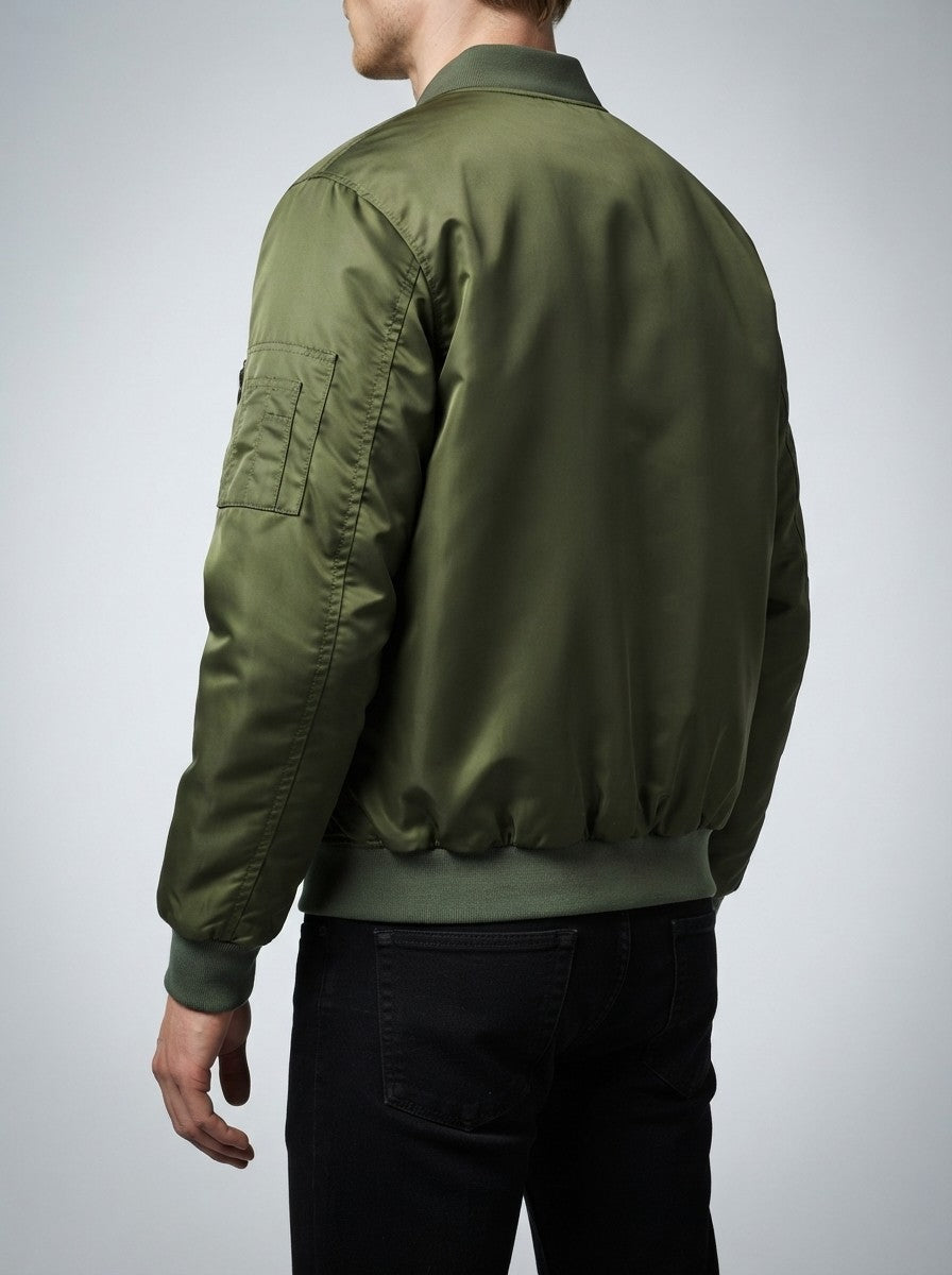 Men's Autumn Padded Bomber Jacket with Sleeve Zip Pocket
