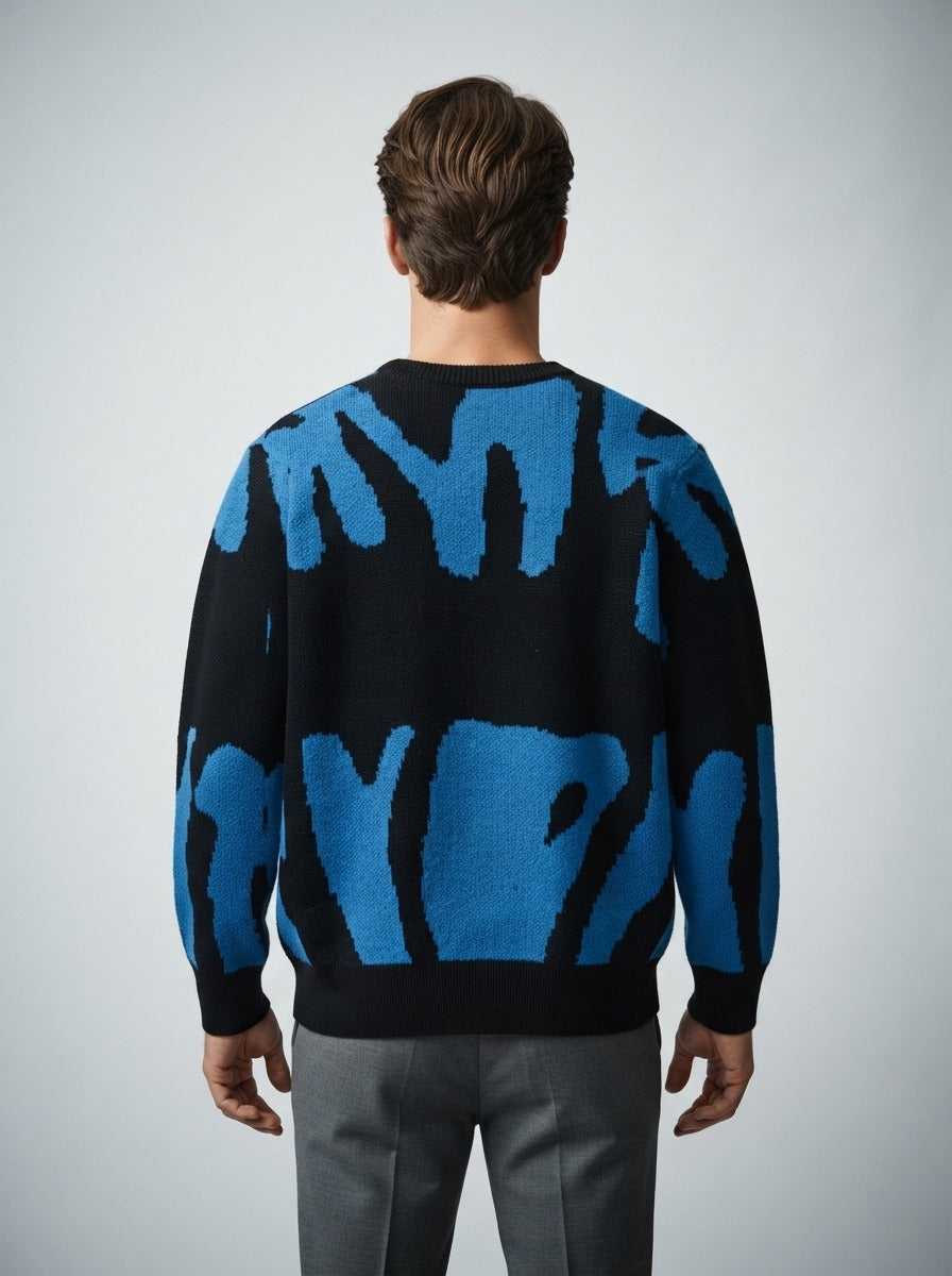 Men's Autumn Patterned Chunky Knit Crew Neck Jumper