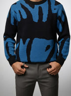 Men's Autumn Patterned Chunky Knit Crew Neck Jumper