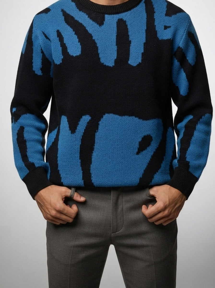 Men's Autumn Patterned Chunky Knit Crew Neck Jumper