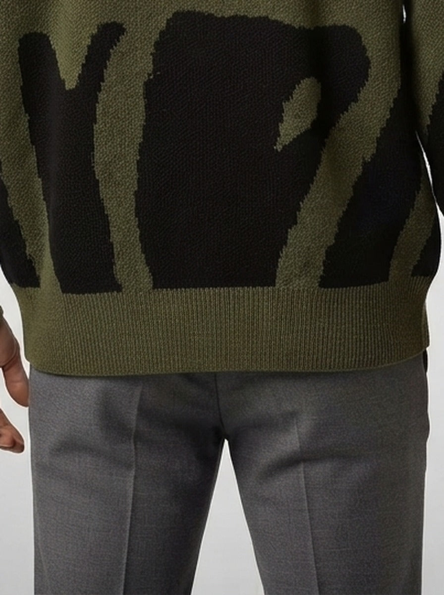 Men's Autumn Patterned Chunky Knit Crew Neck Jumper