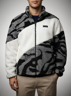 Men's Autumn Plush Zebra Print Fleece Jacket with Stand Collar