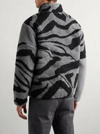 Men's Autumn Plush Zebra Print Fleece Jacket with Stand Collar