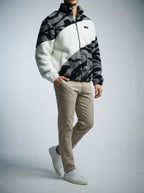 Men's Autumn Plush Zebra Print Fleece Jacket with Stand Collar