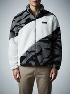 Men's Autumn Plush Zebra Print Fleece Jacket with Stand Collar