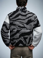 Men's Autumn Plush Zebra Print Fleece Jacket with Stand Collar