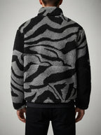 Men's Autumn Plush Zebra Print Fleece Jacket with Stand Collar