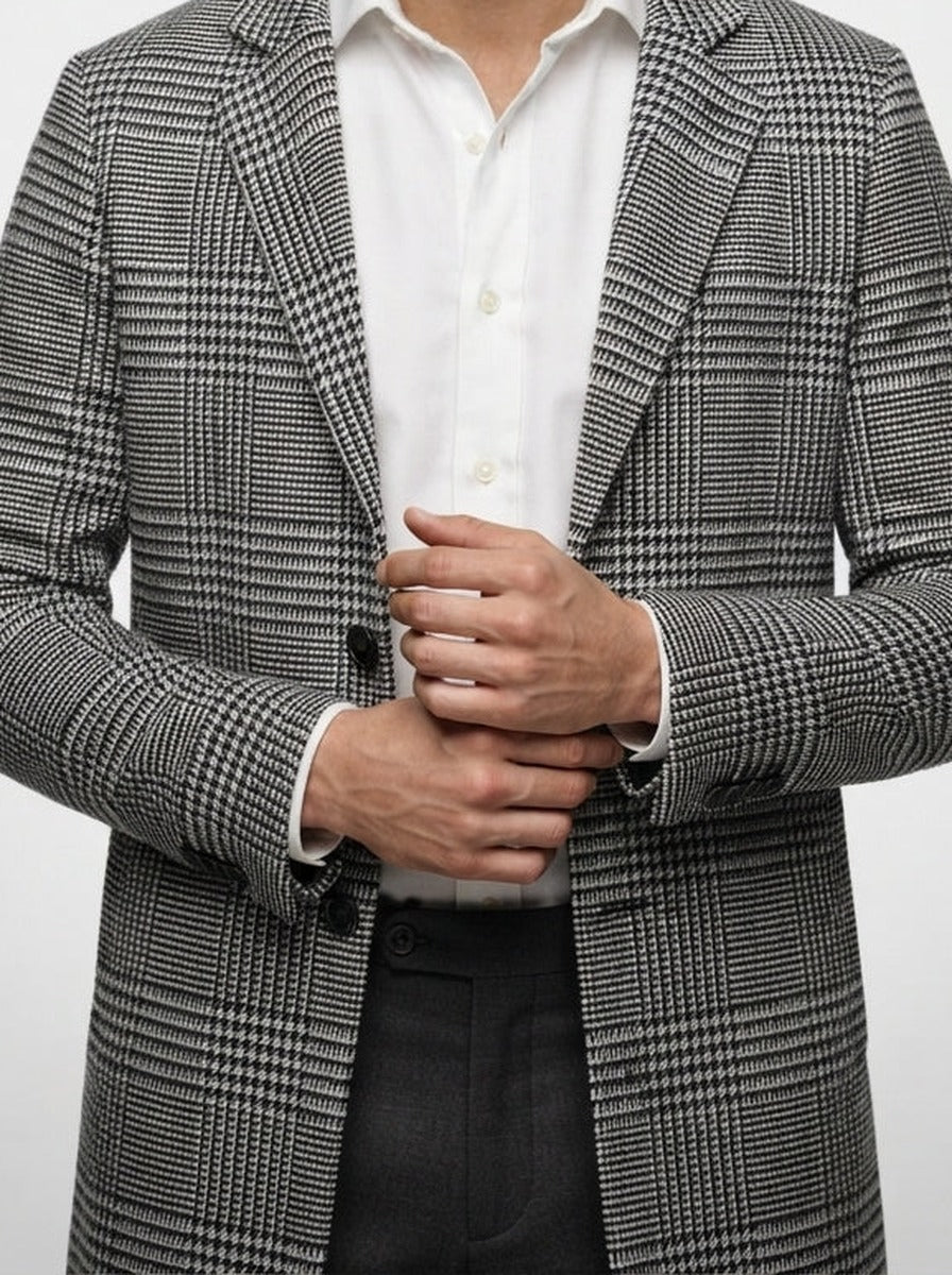 Men's Autumn Prince of Wales Check Wool Overcoat