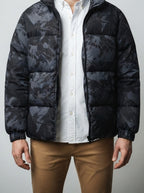 Men's Autumn Printed Stand Collar Puffer Jacket