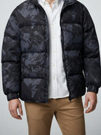 Men's Autumn Printed Stand Collar Puffer Jacket