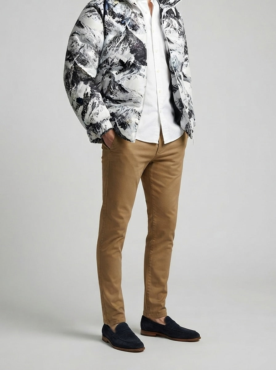 Men's Autumn Printed Stand Collar Puffer Jacket