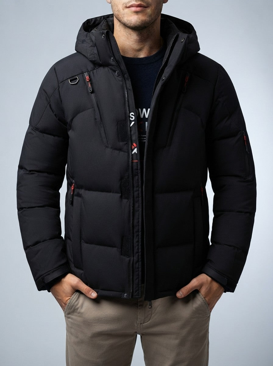 Men's Autumn Quilted Hooded Puffer Jacket with Zip Chest Pockets
