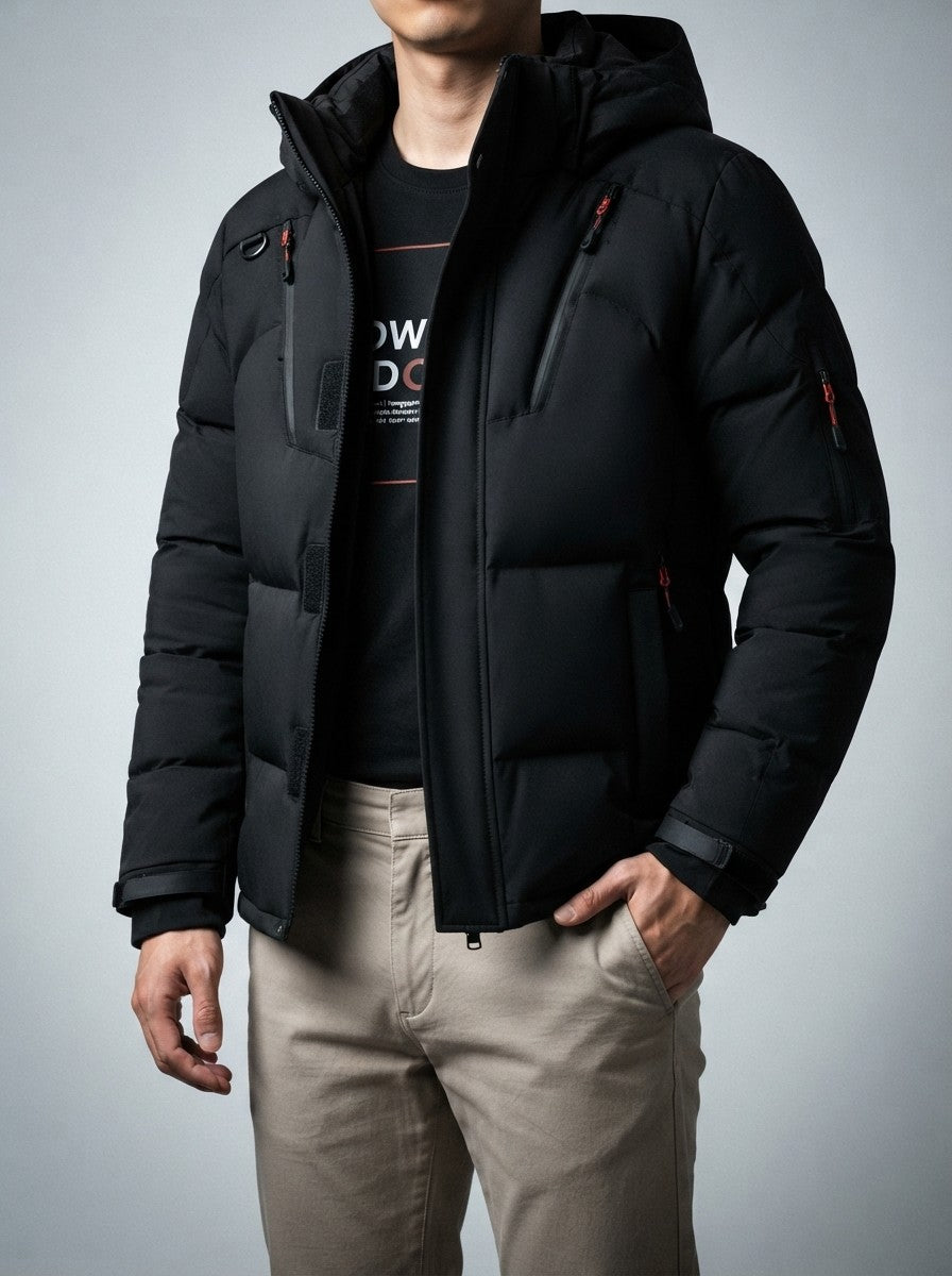 Men's Autumn Quilted Hooded Puffer Jacket with Zip Chest Pockets