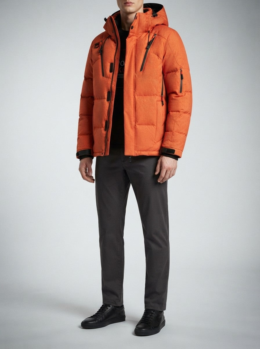 Men's Autumn Quilted Hooded Puffer Jacket with Zip Chest Pockets