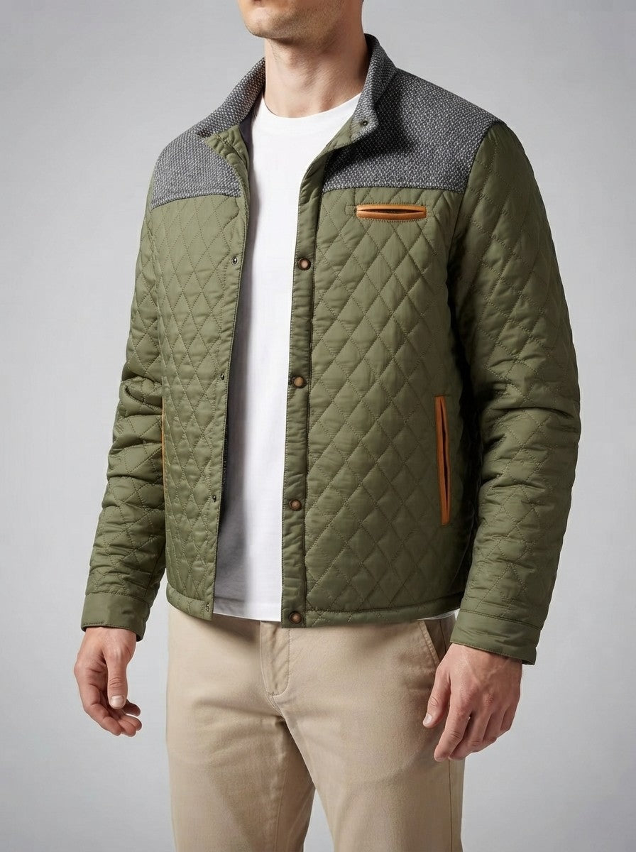 Men's Autumn Quilted Jacket with Contrast Yoke