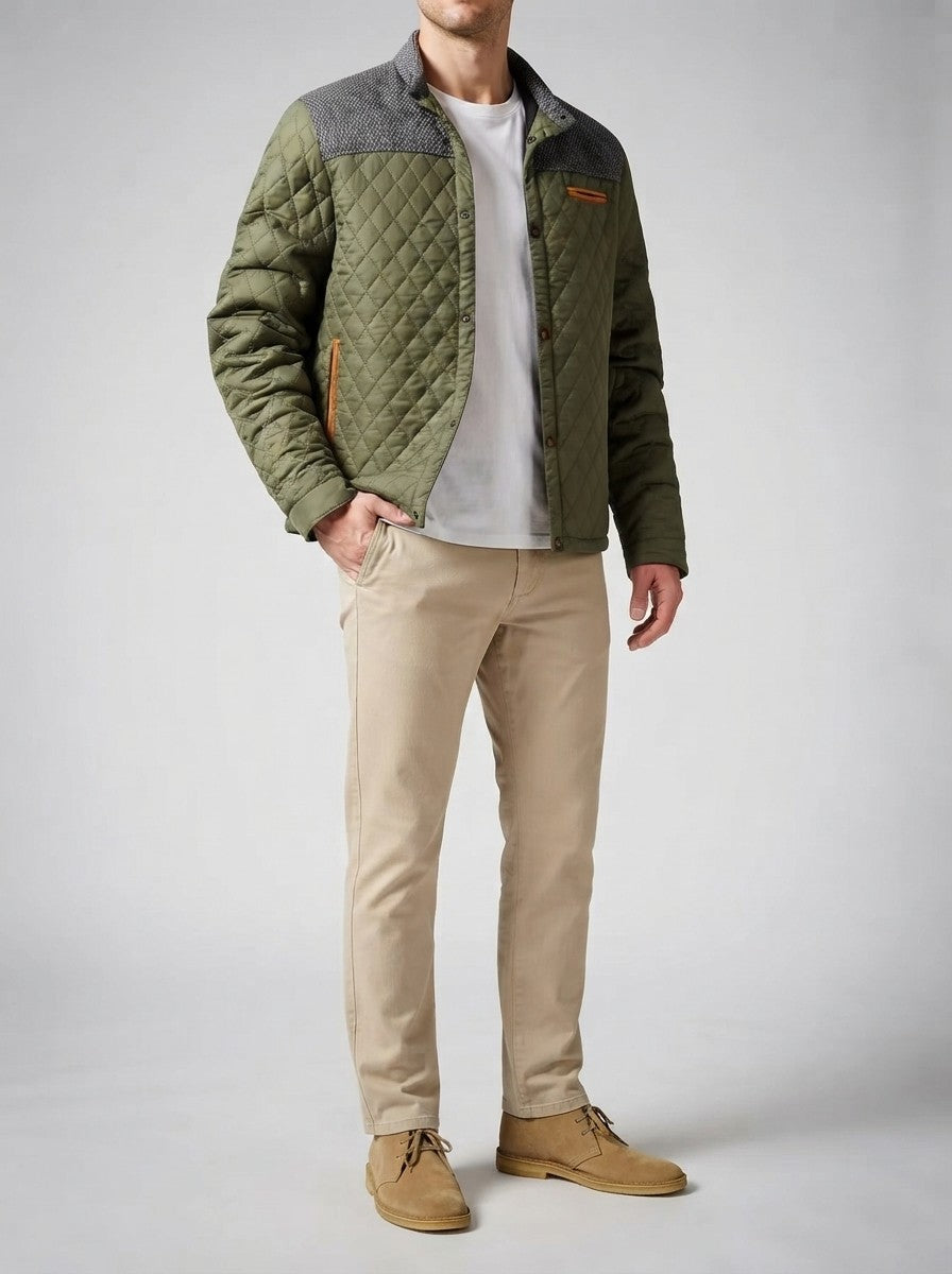 Men's Autumn Quilted Jacket with Contrast Yoke