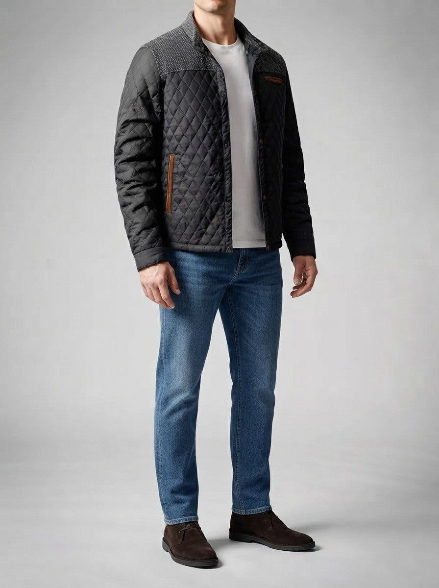 Men's Autumn Quilted Jacket with Contrast Yoke